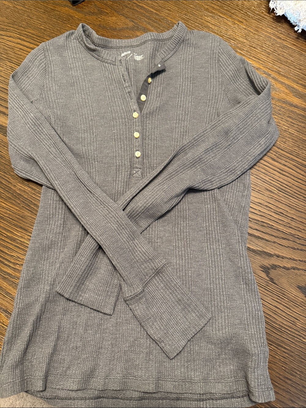 aerie Long Sleeve Henley Ribbed Top in Gray